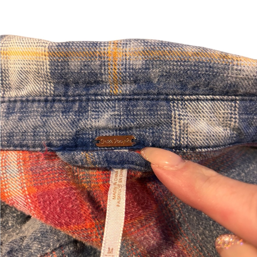 Free People Oversized Studded Plaid Jacket Distressed Boho Shacket Size Medium - Picture 5 of 5